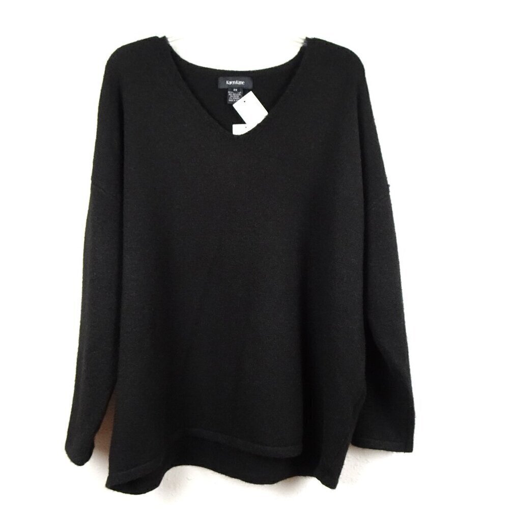 Karen Kane V-Neck Sweater Women's Plus Size 2X Black Long Sleeve Soft Cozy